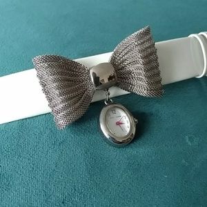 Betsey Johnson women silver bow dangle wrist watch